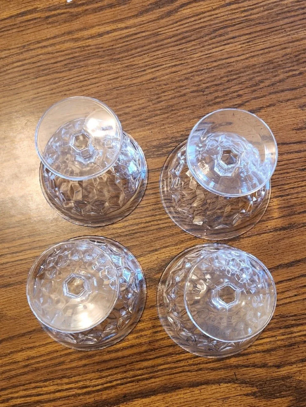 Vtg Set of 4 Fostoria American Clear Hexagonal Stem (2056) Low Sherbet Glasses